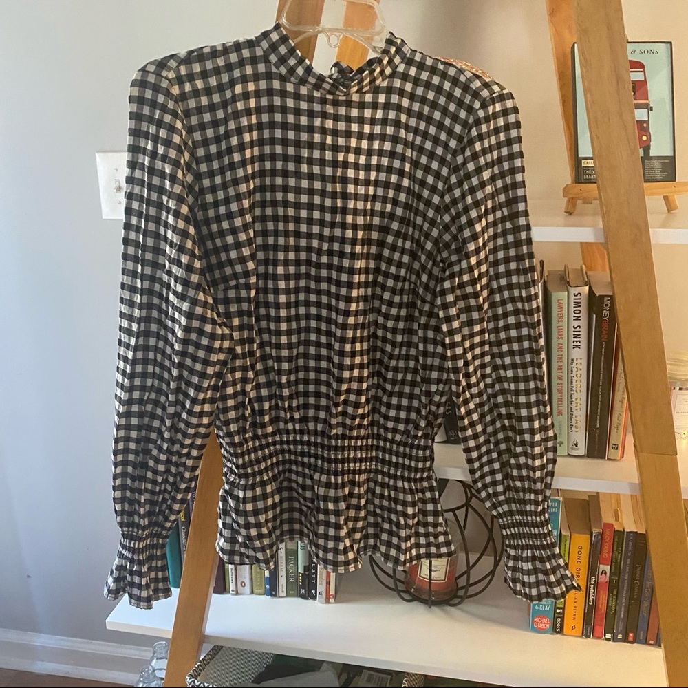 H&M elastic waist tie back gingham top